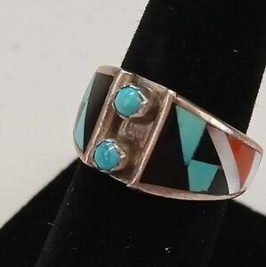 Beautiful Vintage Zuni Inlay Ring Signed "Boone"